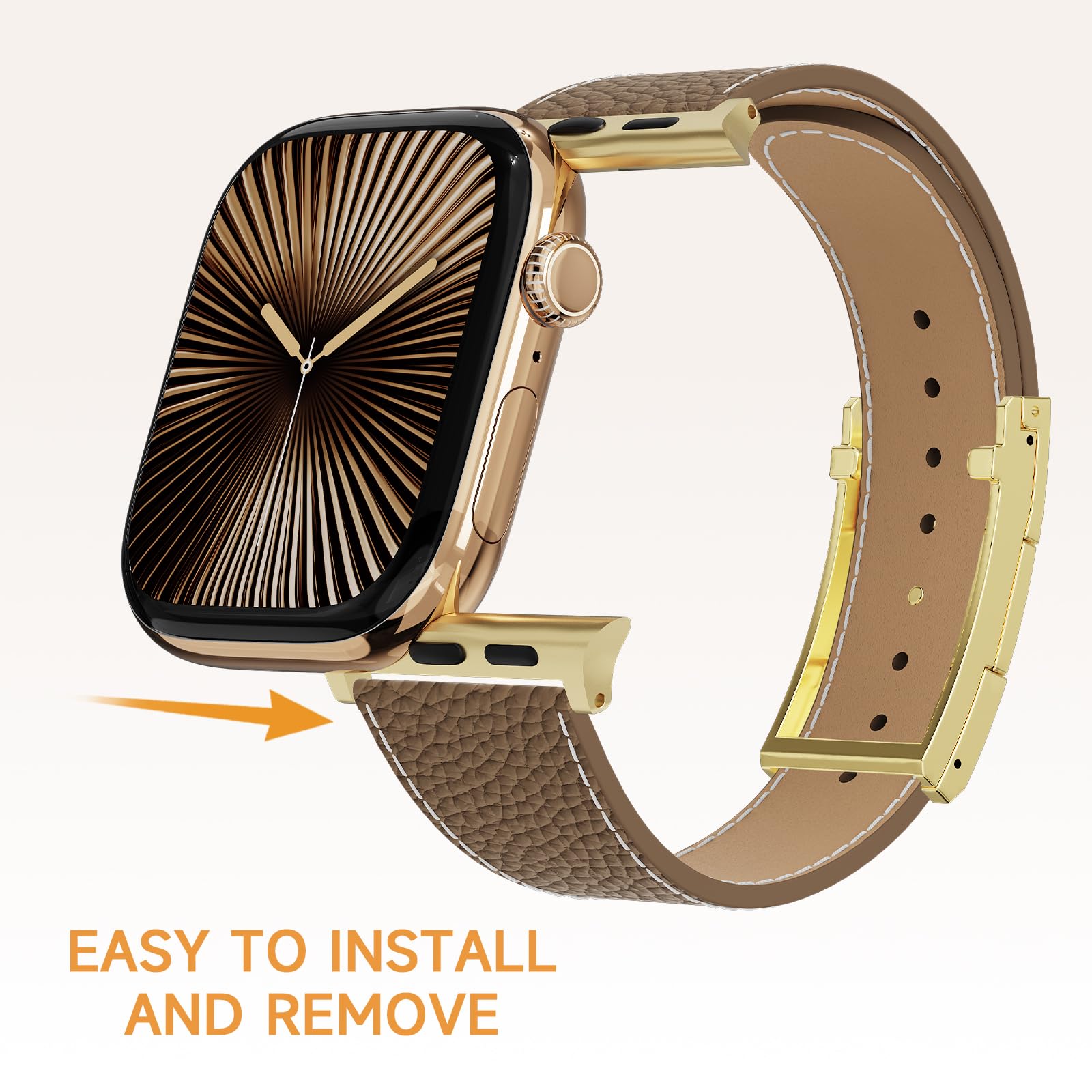 Bracelet en cuir de luxe compatible avec Apple Watch pour femme, boucle en