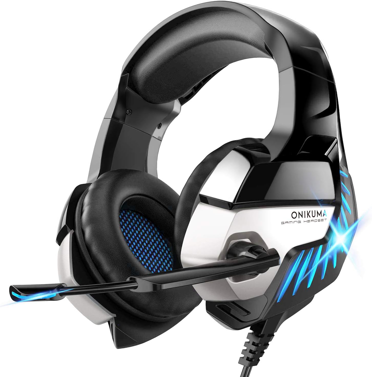 Gaming Headset for PS4, PS5, PC Headphones with Microphone LED Light Mic for Nintendo Switch Playstation Computer, K5 pro (Black&Blue)