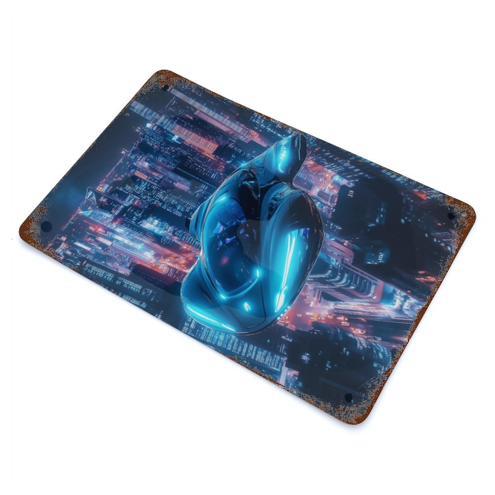 Futuristic Flying Car Aged Metal Wall Plaque 11.8"x7.9", Industrial Home Decor for Pub, Kitchen And Man Cave Decor
