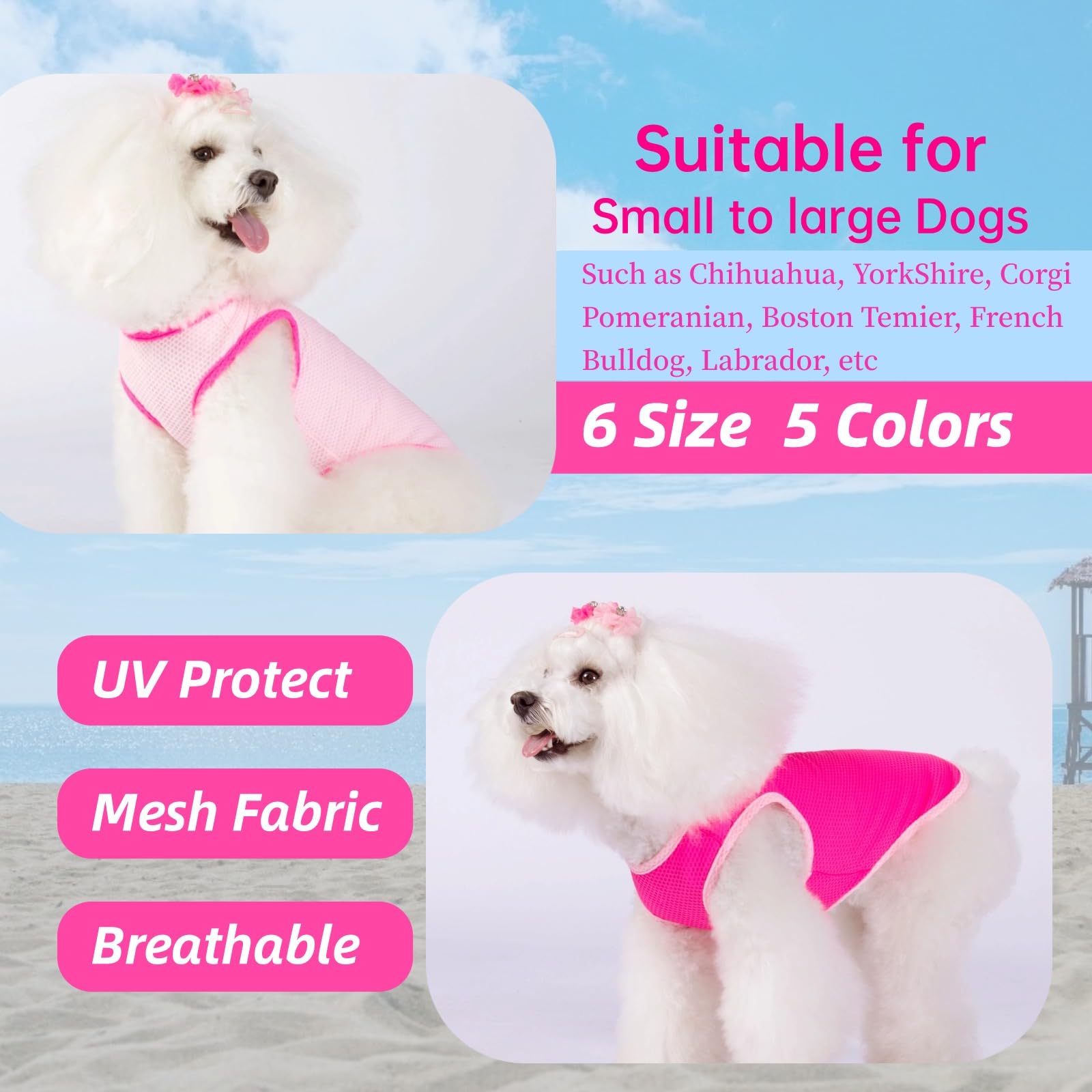 Paquete de 2 camisas de secado rápido para perro, ropa de malla ligera transpirable para perros medianos y niñas, camisas sin mangas con protección solar para perros y gatos, chaleco para