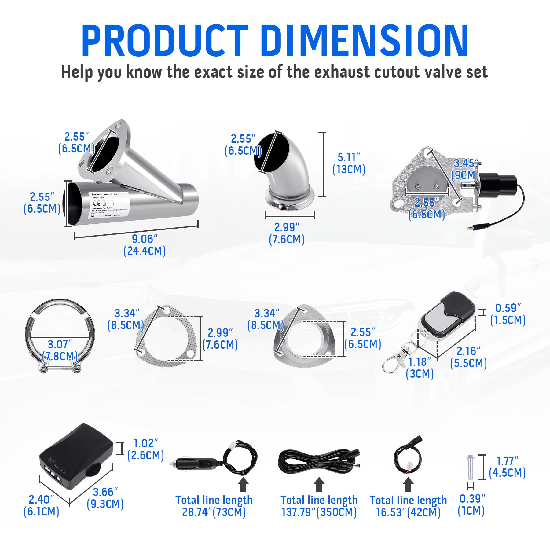 Ambienceo Kit di scarico del sistema di scarico della valvola di scarico del silenziatore elettrico del telecomando (2.5"/63mm)