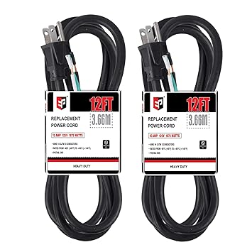 EP - 2 Pack 12ft 14/3C SJTW Device Power Tool Cord 14 Gauge Heavy Duty Replacement Power Cord 3 Prong 110V 115V 120V AC 15A 1875W