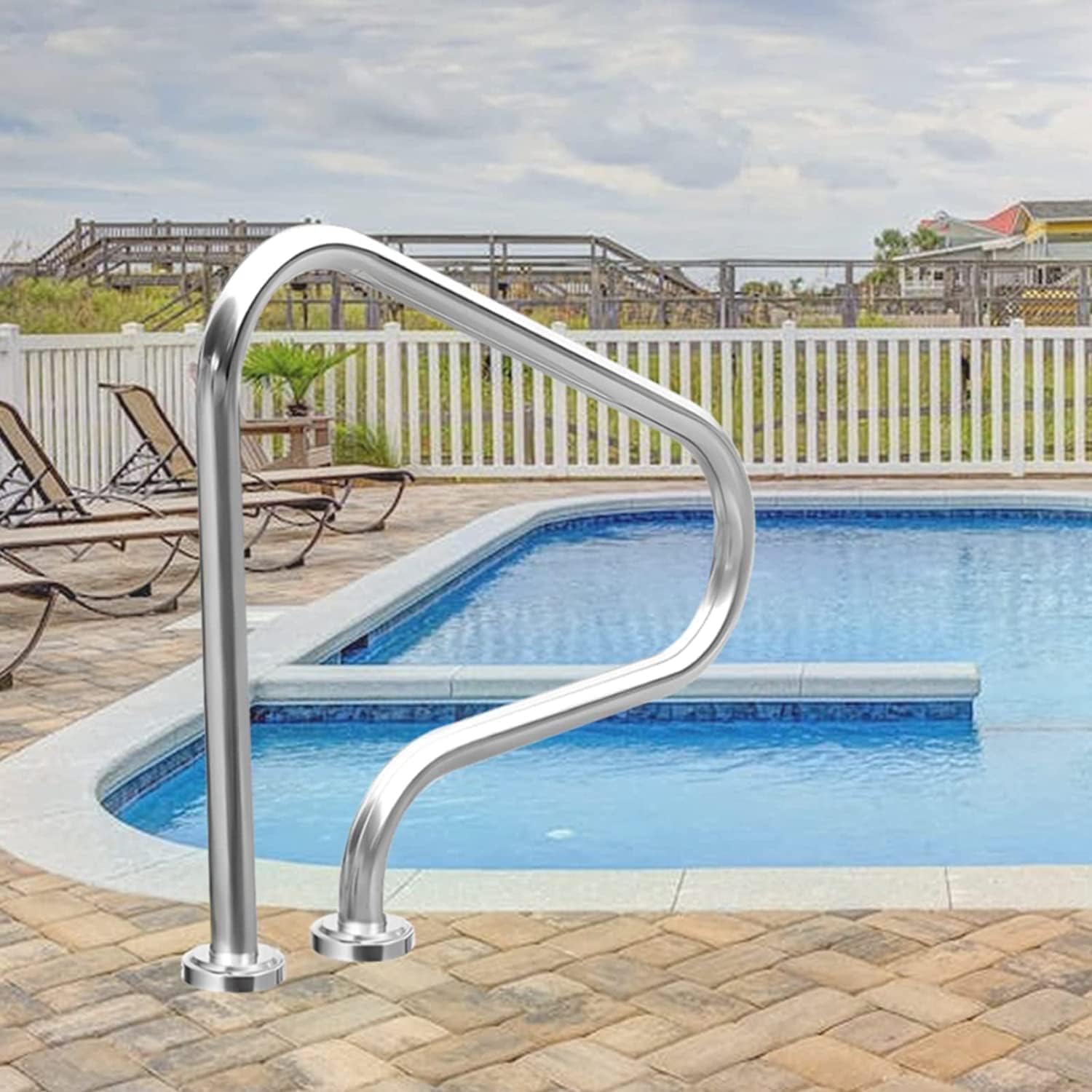 Pool Handrails Stainless Steel Pool Hand Rail, 1PCS Rustproof Pool Stair Railing Ergonomics Curved Design, for Private and Public Swimming Pools
