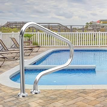 Pool Handrails Stainless Steel Pool Hand Rail, 1PCS Rustproof Pool Stair Railing Ergonomics Curved Design, for Private and Public Swimming Pools