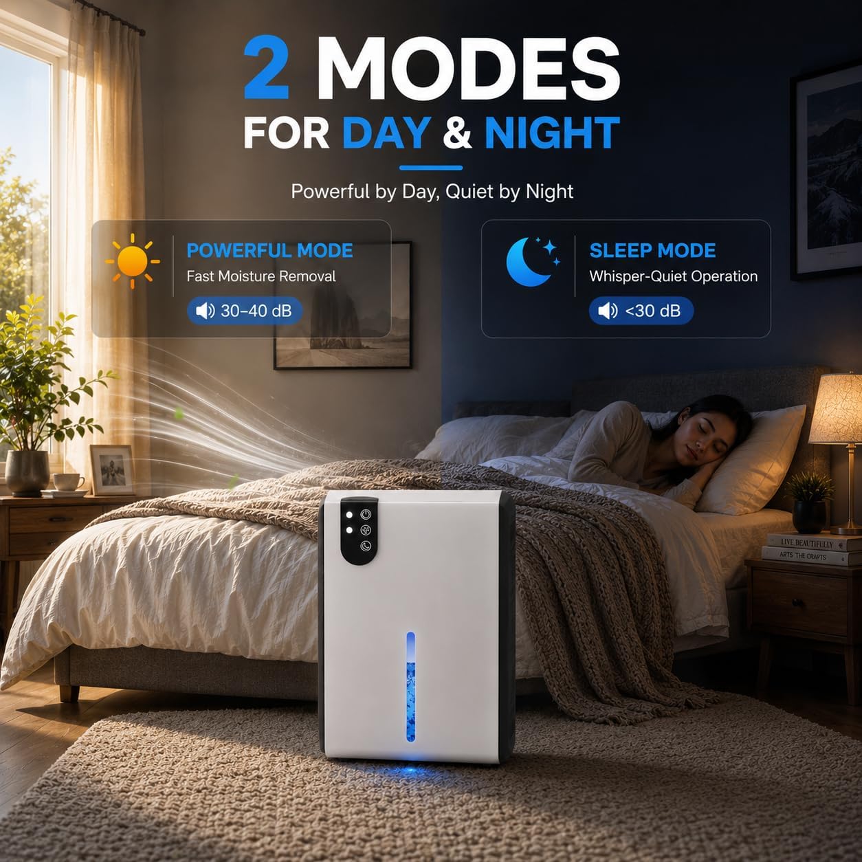 98 OZ Small Dehumidifier for Home 1000 Sq Ft, Quiet Dehumidifier with Drain Hose, Auto Shut-Off, Sleep Mode, 7-Color Light for Basement, Bedroom, Bathroom, Closet, RV (White Black)