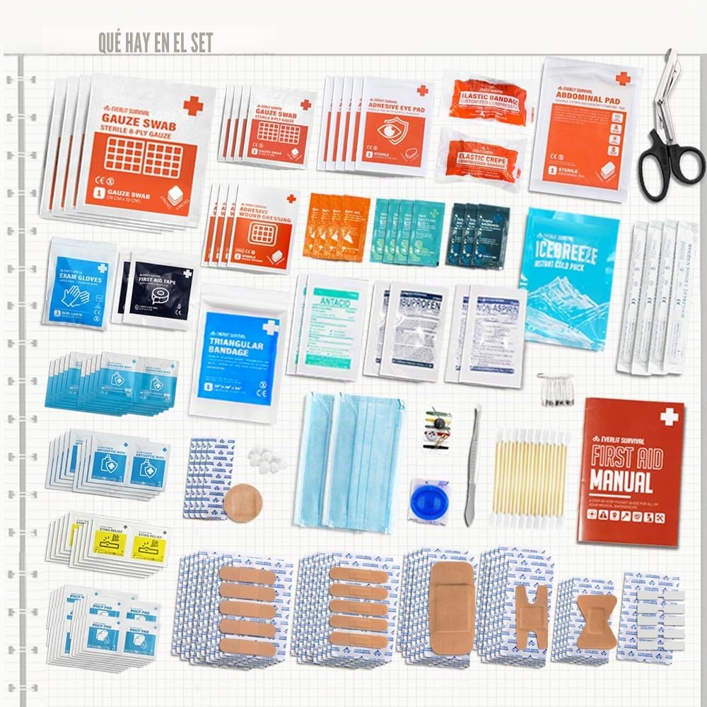 EVERLIT Kit de primeros auxilios compatible con OSHA/ANSI, kit médico tipo III, clase A, kit médico profesional para contratistas, almacén, oficina, escuela, hogar, desastre, automóvil, negocios