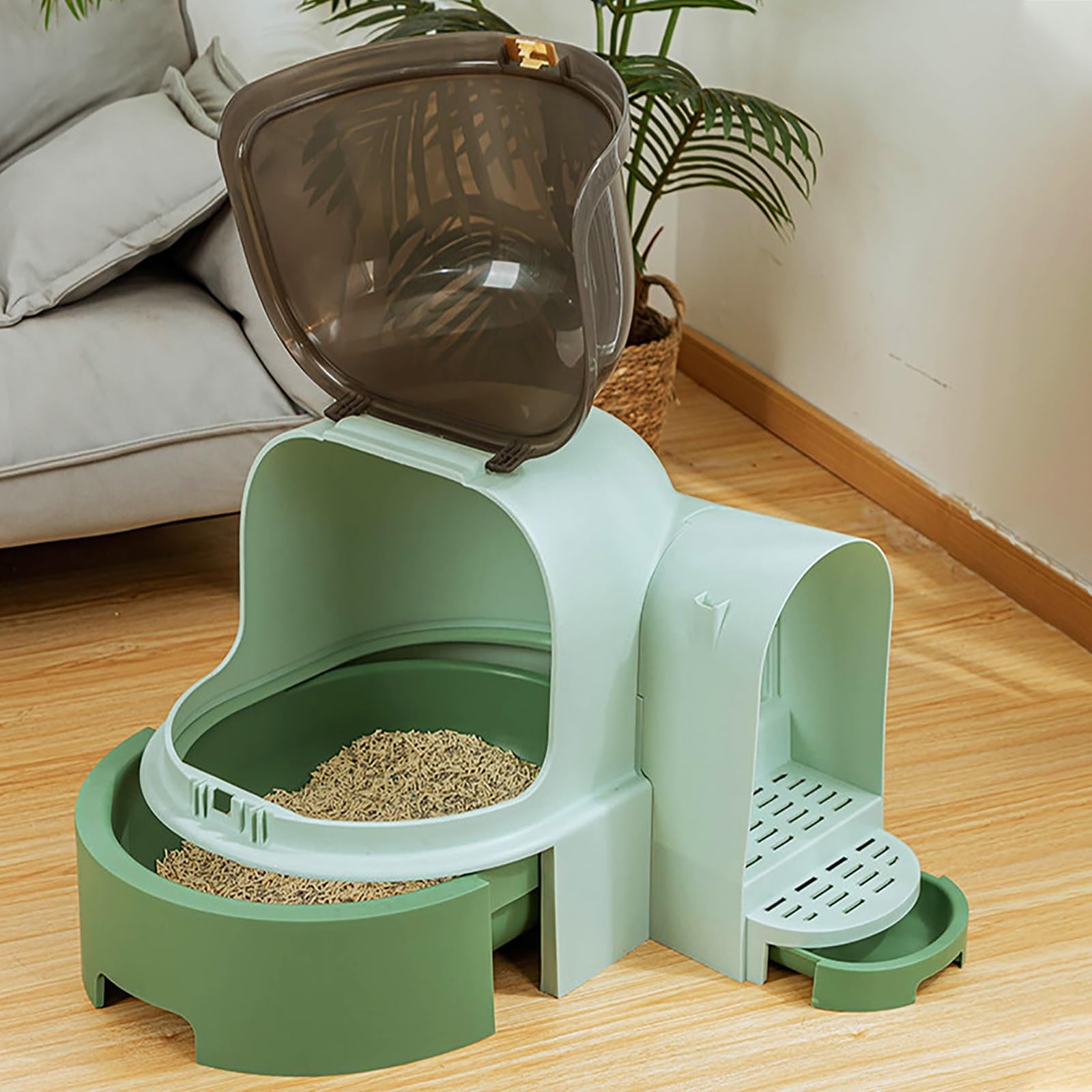 Lettiera per gatti chiusa di grande capacità, con cassetto estraibile e pedale filtro, per famiglie multi gatto
