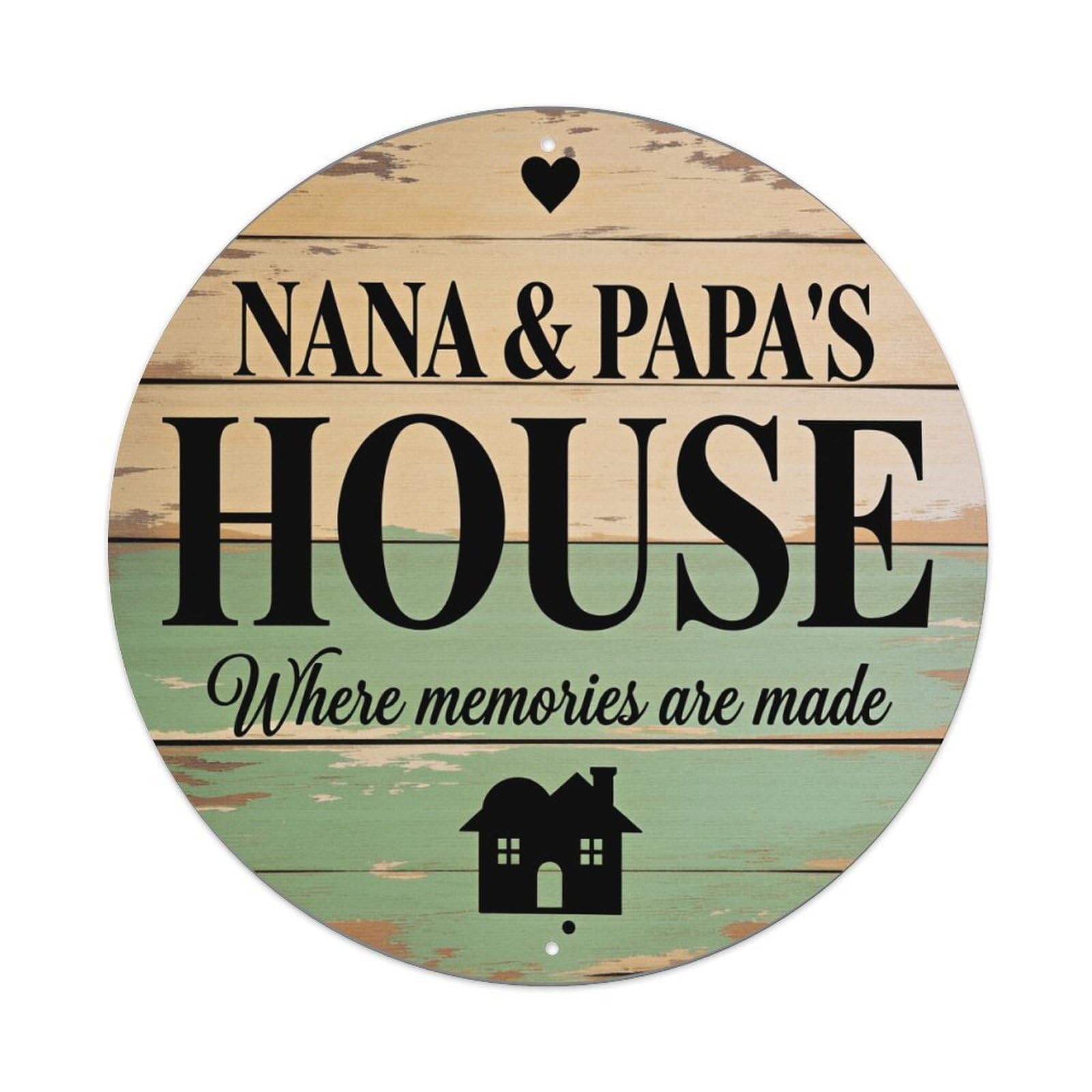 Wmlzdnwr Vintage Nana And Papa's House Where Memories Are Made_2 Round Tin Sign,Retro Wall Art,Metal Poster For Home, Bar, Garage, Cafe, Rustic Indoor & Outdoor Decor, 8X8 Inches