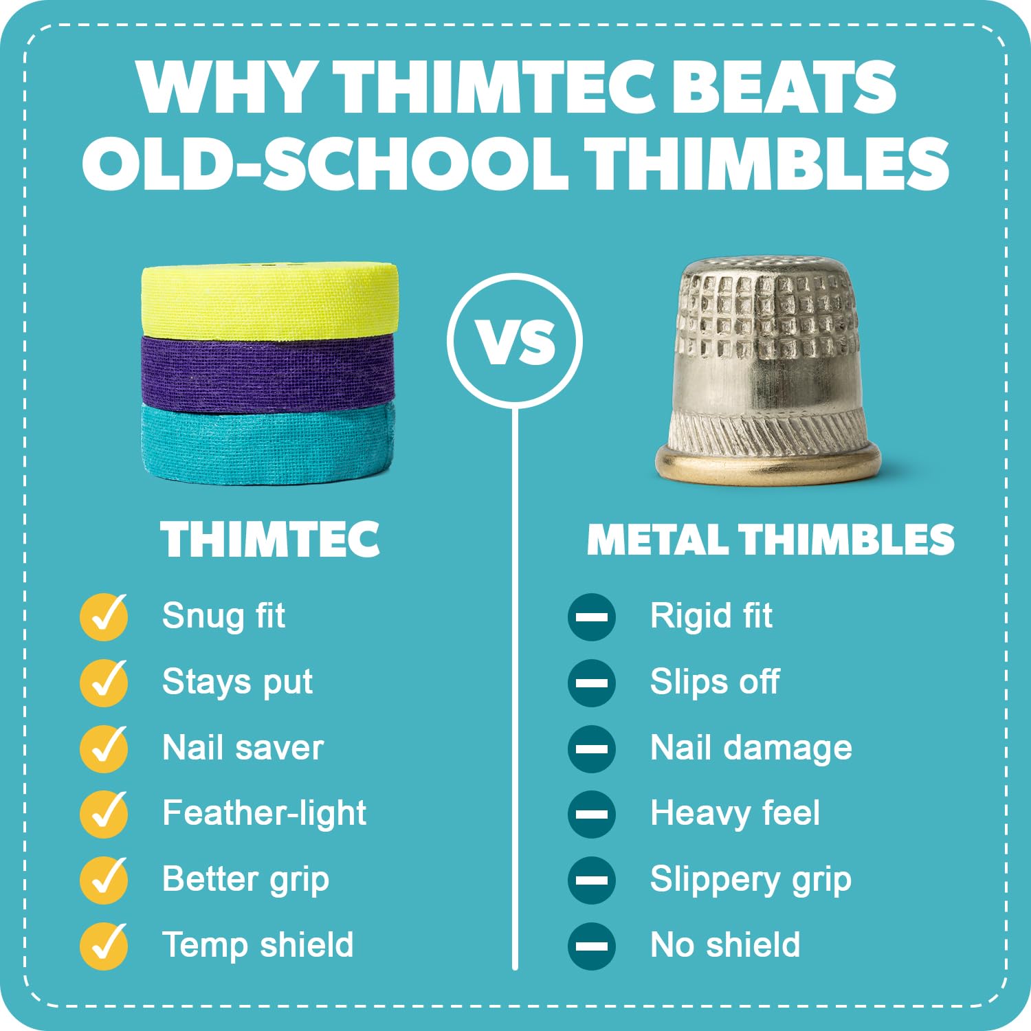 Thimtec Cinta para dedal original, multicolor, paquete de 3