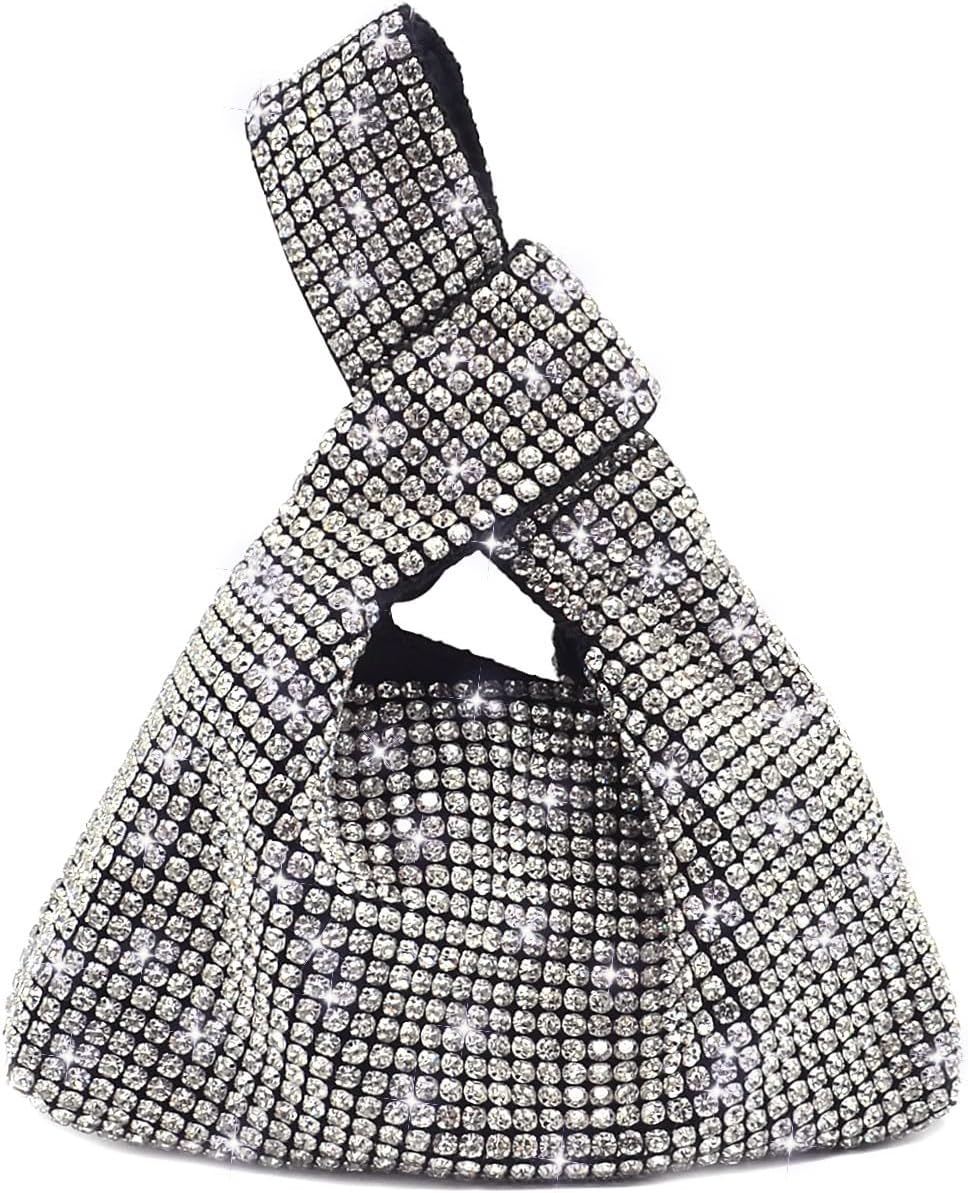 Miuco Mini Rhinestone Hobo Dumpling Bag Crystal Evening Bucket Handbag Bling Sparkling Clutch Crossbody Bag