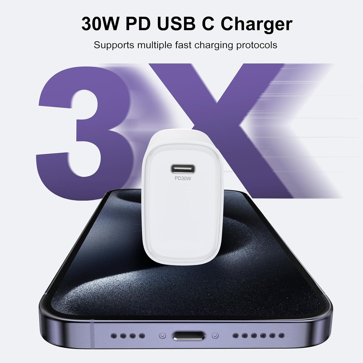 Szybka ładowarka USB C PD 30 W, zasilacz USB A PD 3.0 do Google Pixel 9 Pro, iPhone 17/16/15/14/13/Pro Max/9/8 Pro/8/7 Pro/6, Samsung Galaxy, podwójny port