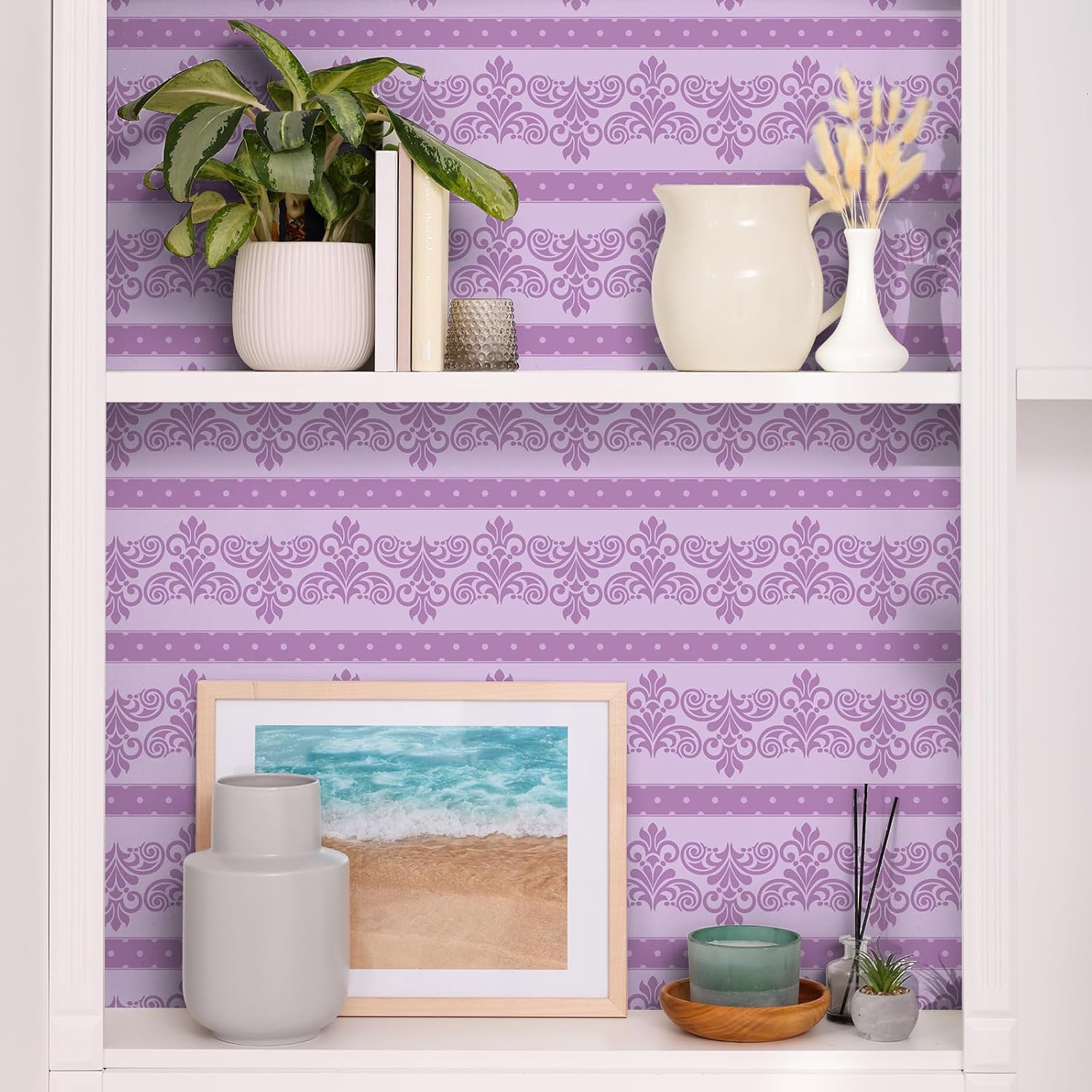 Purple Floral Stripe Wallpaper Peel and Stick Elegant Violet Victorian Wallpaper for Bedroom Living Room Decorative Floral Contact Paper for Cabinet Shelf 12"x118" Removable Wall Covering