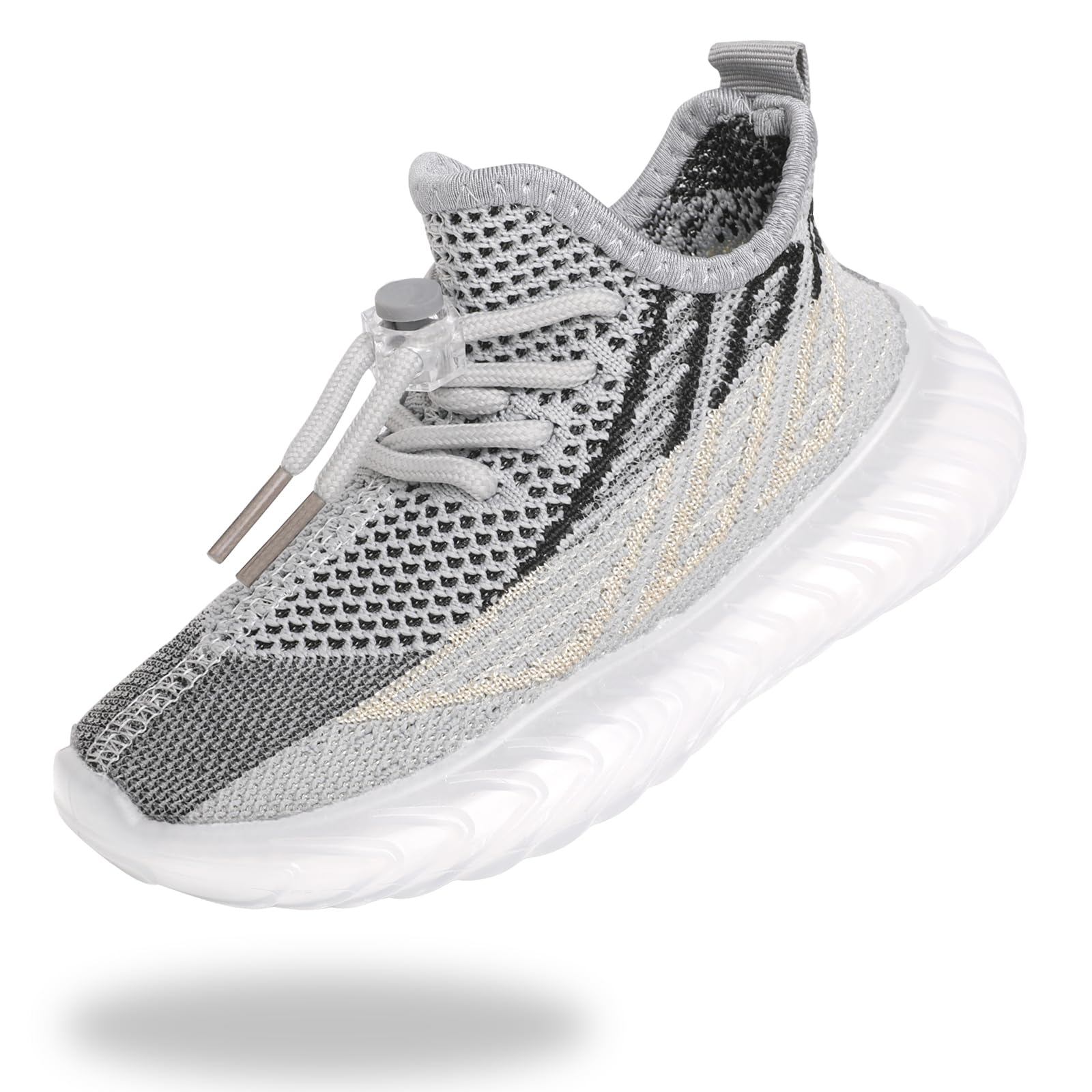 Szsppinnshp Boys Girls Sneakers Kids Lightweight Slip On Athletic Running Walking Sports Shoes Lace-up Breathable Tennis Shoes for Toddler/Little Kid/Big Kid Grey