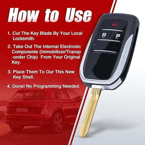 Miniatura 4 de Funda para llavero de repuesto modificada con control remoto, 3 botones, compatible con Toyota Corolla Hilux Fortuner Rav4 Scion xB Matrix Venza