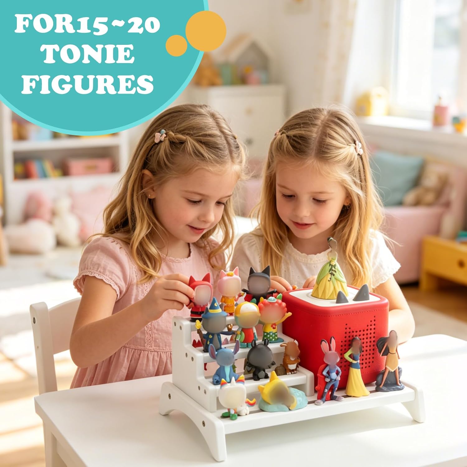 3-Tier Storage Shelf for Tonies Box Organizer, Magnetic Desktop Storage Rack for Tonie 1/2 Player Tonies Figures Characters, Display Collection 10~15 Characters - White