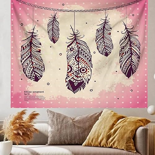 Miniatura 4 de Tapiz decorativo para pared, tapices estéticos de 51 x 60 pulgadas, plumas psicodélicas, bohemias, divertidas, grandes, de tela, para adolescentes,