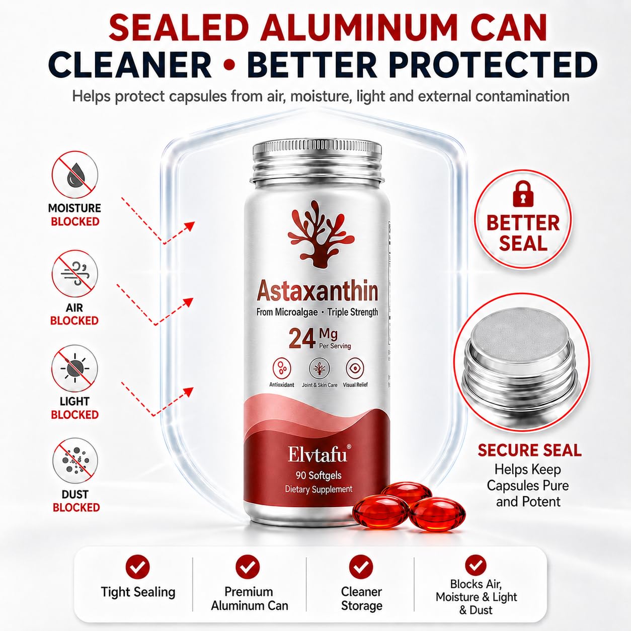 Astaxanthin Supplements 24mg Astaxanthin Softgels,from Microalgae, Triple Strength Astaxantina Antioxidant Wellness Support, 90 Softgels — Amazon image 3