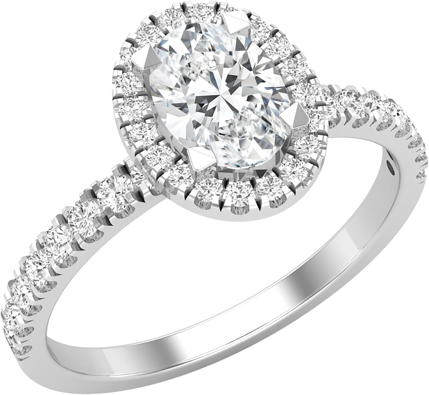 925 Sterling Silver Solitaire Engagement Ring for Women with 1.14 ctw, Oval (0.80 ct Center) & Round (0.34 ct) Lab-Grown White Diamond or Cubic Zirconia