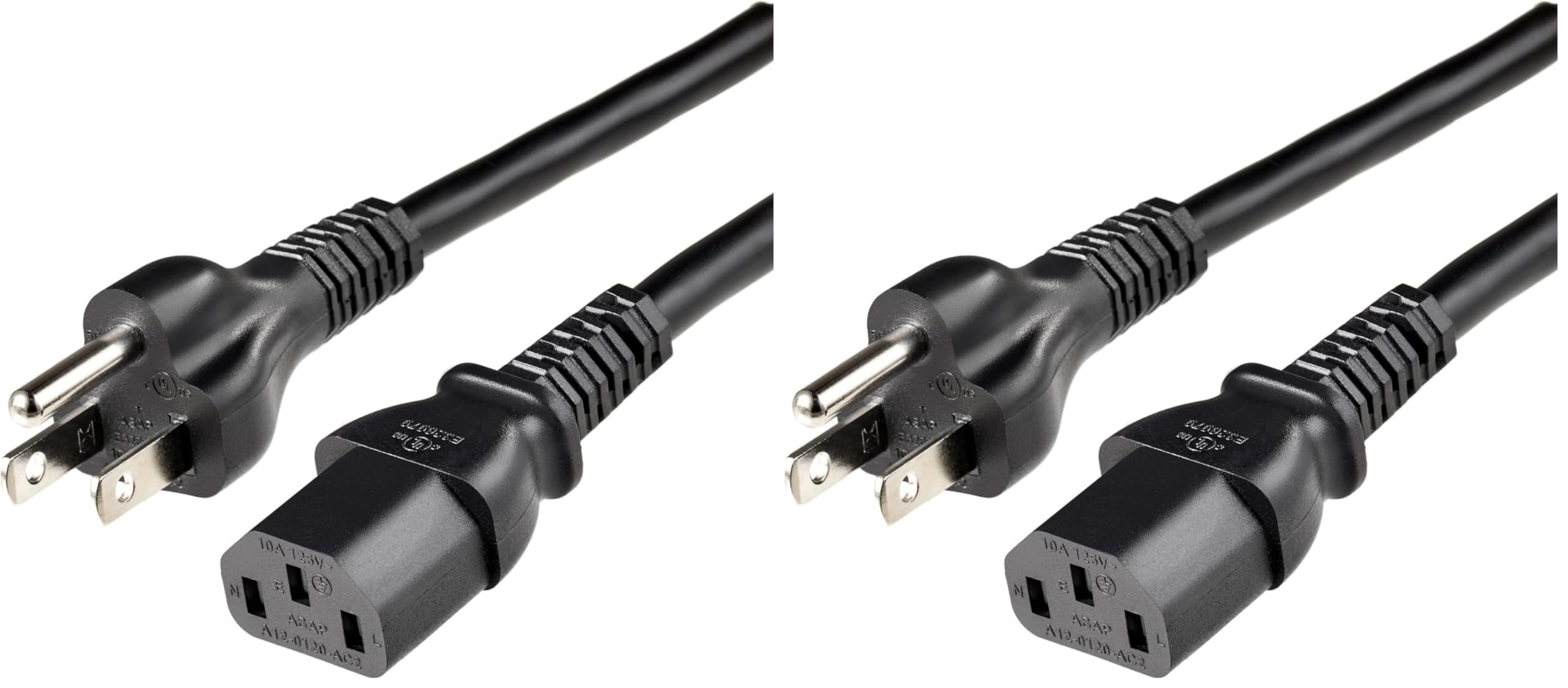Amazon Basics Replacement Power Cord for Computer, Monitor, TV, Printer, PC, 3 Prong, 18 AWG, 125 Volts, 10 Feet, Black (Pack of 2)