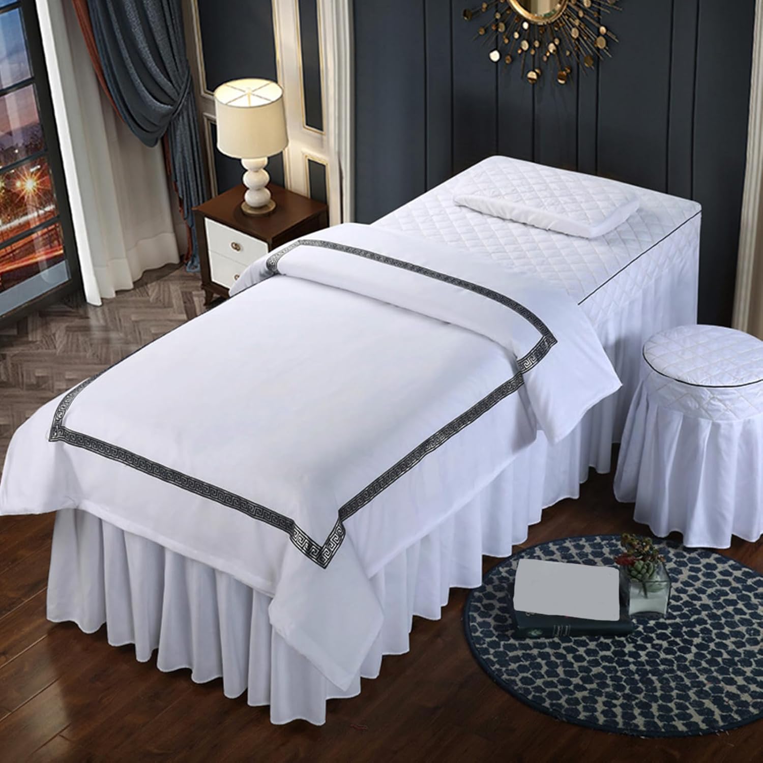 White,70x180cm/27.5x70.8in,Reusable Massage Bed Cover with Holes,Elastic Pillowcase Washable Massage Fitted Sheets Beauty Stools Cover Quilt 4 Sets