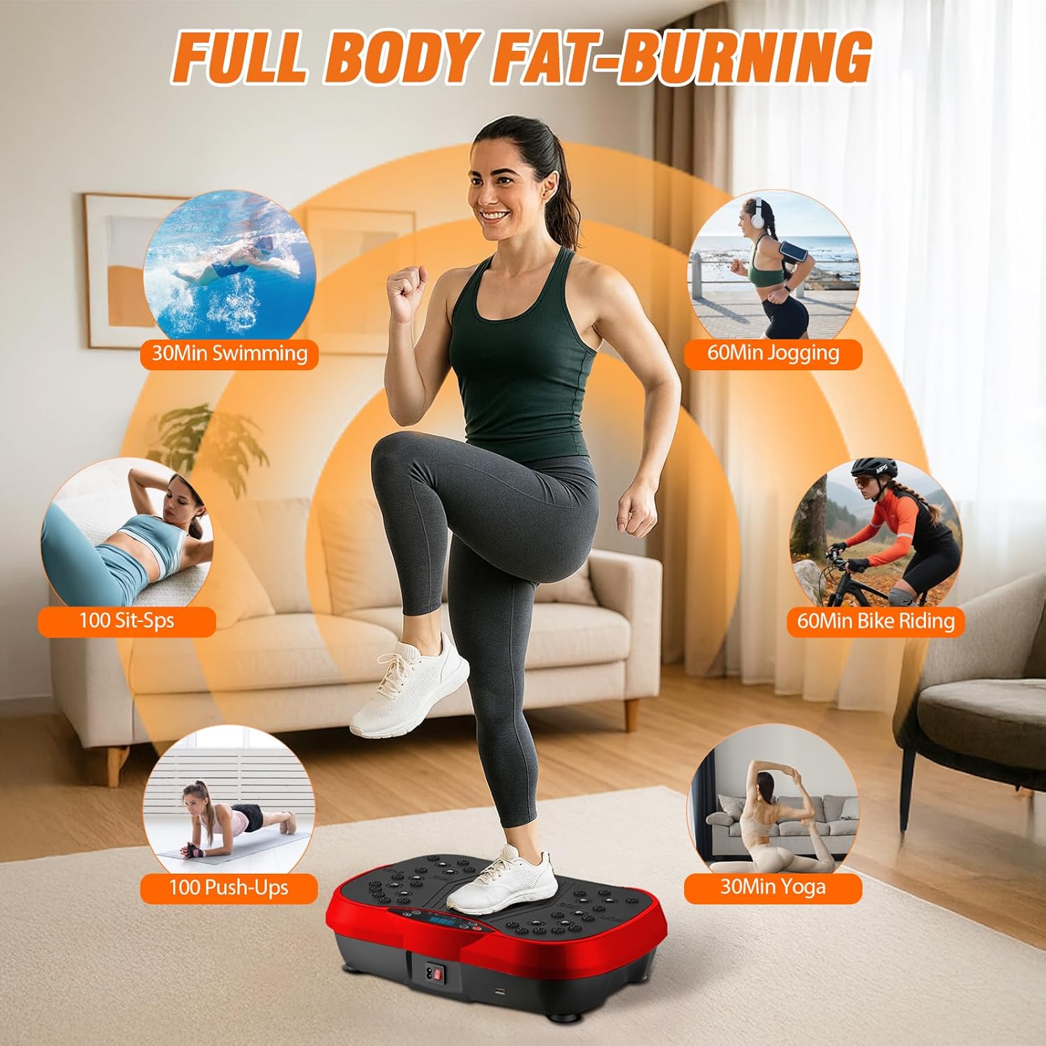 ALSO GO Vibration Plate Exercise Machine, 200 Speeds & 10 Models, 500LB Capacity, LED Display, Bluetooth Audio, Large Shake Plate with Loop Bands for Full Body Fitness, Lymphatic Drainage, Pain Relief