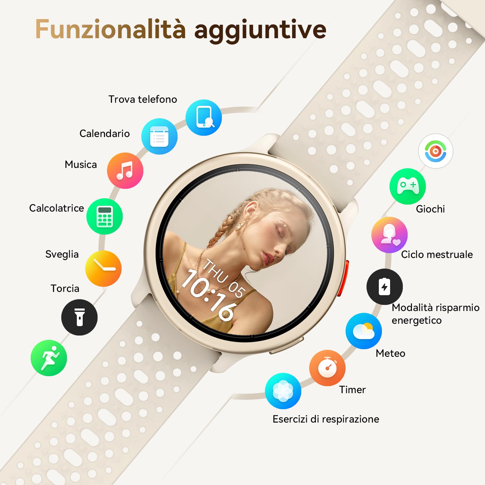 Smartwatch Donna 1.27'' Orologio Uomo Rotondo con 2 Cinturini,120+ Modalità Sportive, Corsi di Ginnastica 3ATM Monitoraggio Salute e Sonno Contapassi Fitness Watch per Samsung/Android/iPhone Albicocca