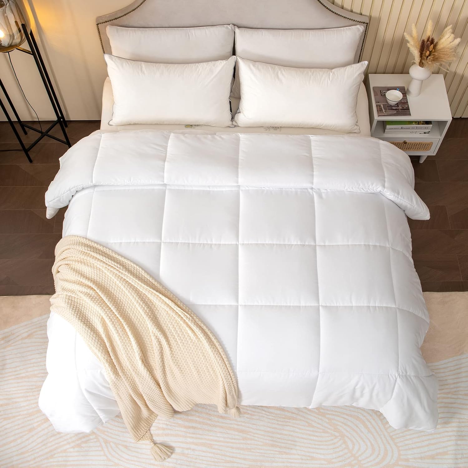 Cambividas King Size Comforter Duvet Insert, All Season Soft Quilted Down Alternative Comforter Reversible Duvet Insert with Corner Tabs, Winter Summer Warm Fluffy(White, 90x102 inches) : Home & Kitchen