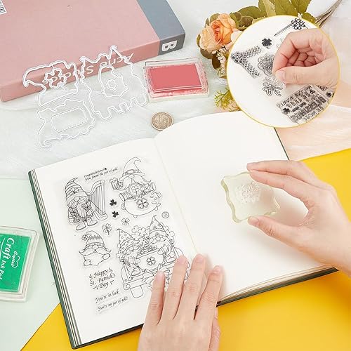 Miniatura 4 de INFUNLY Gnomos - Sellos transparentes y troqueles para hacer tarjetas, palabras, sellos de goma, lindos troqueles de corte de gnomos, bandera,