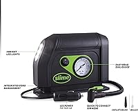 Vista 7 de Slime 40050 Tire Inflator, Portable Car Air Compressor, with Analog 100 psi Dial Gauge, Long Hose and LED Light, 12V, 8 min Inflation