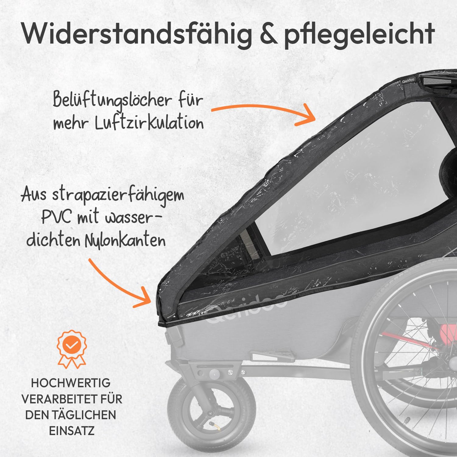 Qeridoo Regenschutz Kidgoo 2 / Kidgoo 2 Sport | Abdeckung Fahrradanhänger | Transparent speziell entwickelte Folie | Zubehör für Qeridoo | Regenschutz | Transparentes Regenverdeck