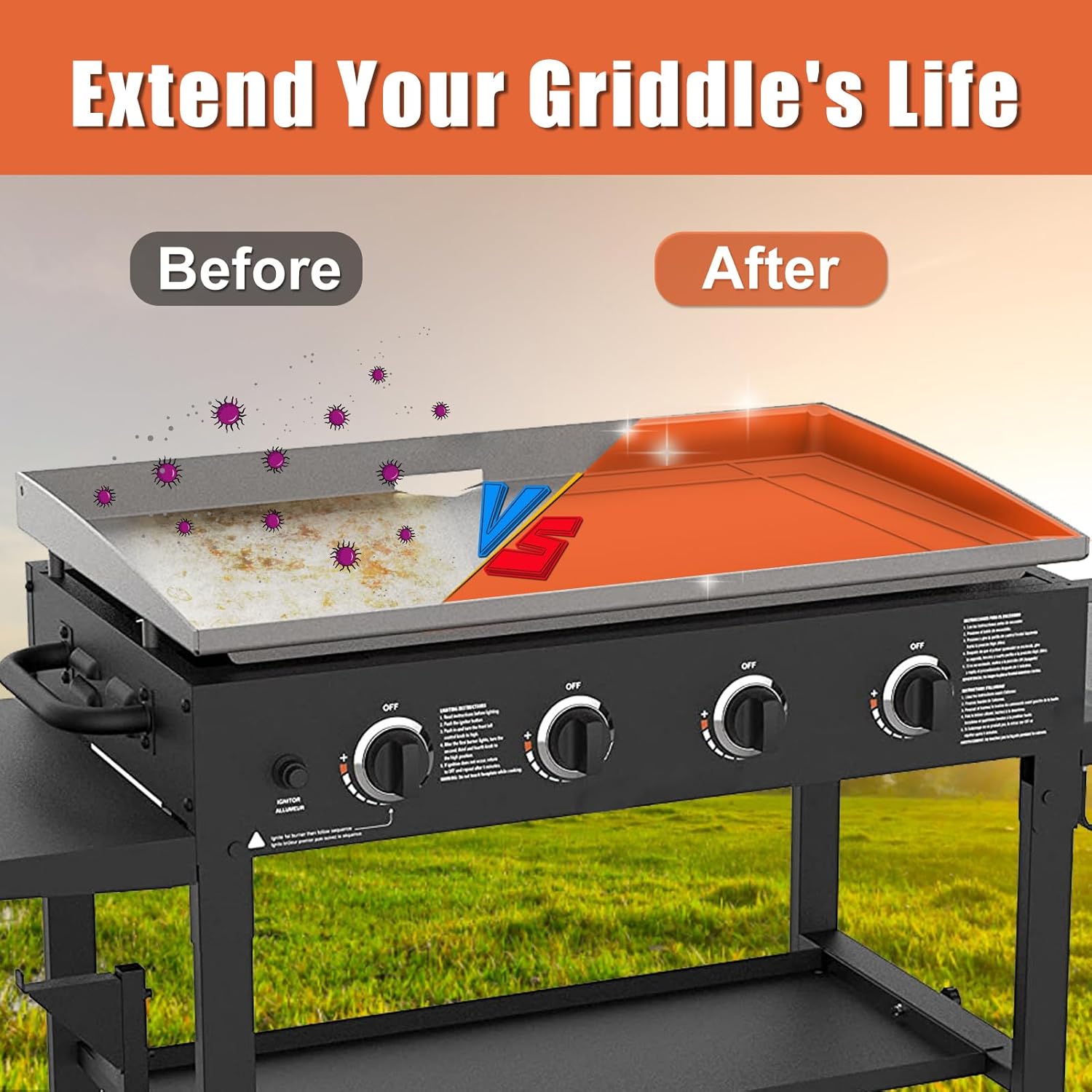 Silicone Griddle Cover Mat for Blackstone, 36 inch Grill Accessories Full Wrap-Around Griddle Flat Top Cover Food-Grade Protection Grill Buddy Mats