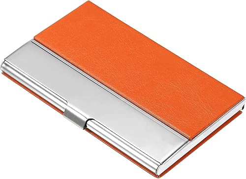 PATIKIL Funda protectora delgada de piel sintética para tarjetas de presentación de 3.7 x 2.4 x 0.3 pulgadas, para mujeres y hombres, color naranja