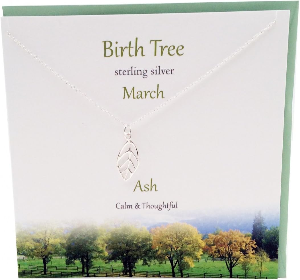 MARCH Birthday Sterling Silver TREE Necklace In ASH Design Presented By Sterling Effectz