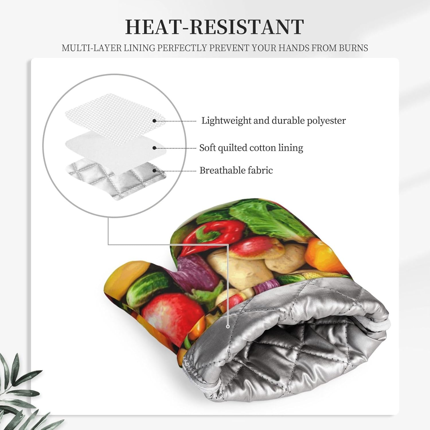 Fresh Fruits and Vegetables Oven Mitts and Pot Holders Set of 4 Heat Resistant Kitchen Gloves with Silicone Palm Hot Pads for Baking Cooking Grilling BBQ