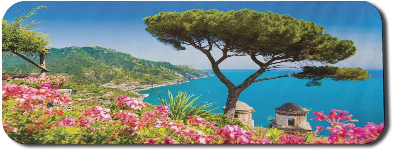 Ambesonne Tree Computer Mouse Pad, Picture of The Famous Amalfi Coast with Gulf Salerno Campania Italy, Rectangle Non-Slip Rubber Mousepad Large, 31 x 12 Gaming Size, Azure Blue Multicolor