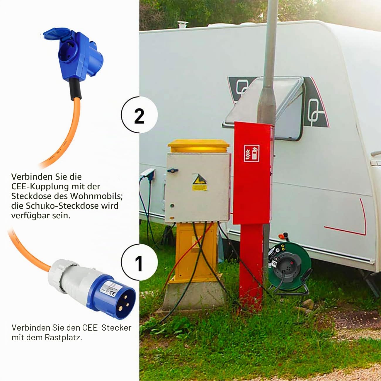 Electraline 49208 Kabeltrommel Industriel Camping H07RN-F 3G2.5 25M Kabel - IP44 outdoor/Kabelrolle mit Gummiverlängerung, mit 2 Steckdosen (Schuko + Industriel CEE), Grun