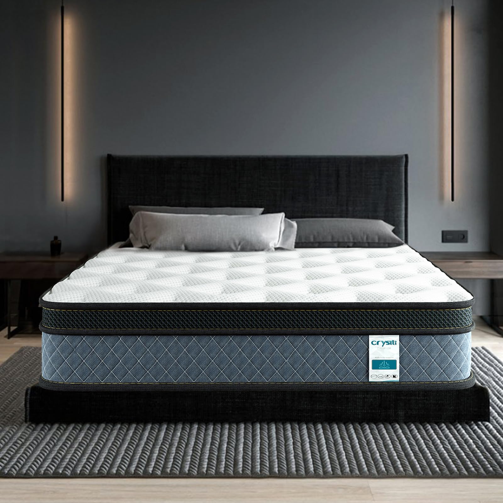 King Size Mattress Crystli 14 inch Memory Foam Hybrid Innerspring Mattress Medium Firm Bed in a Box with CertiPUR-US Foam for Supportive