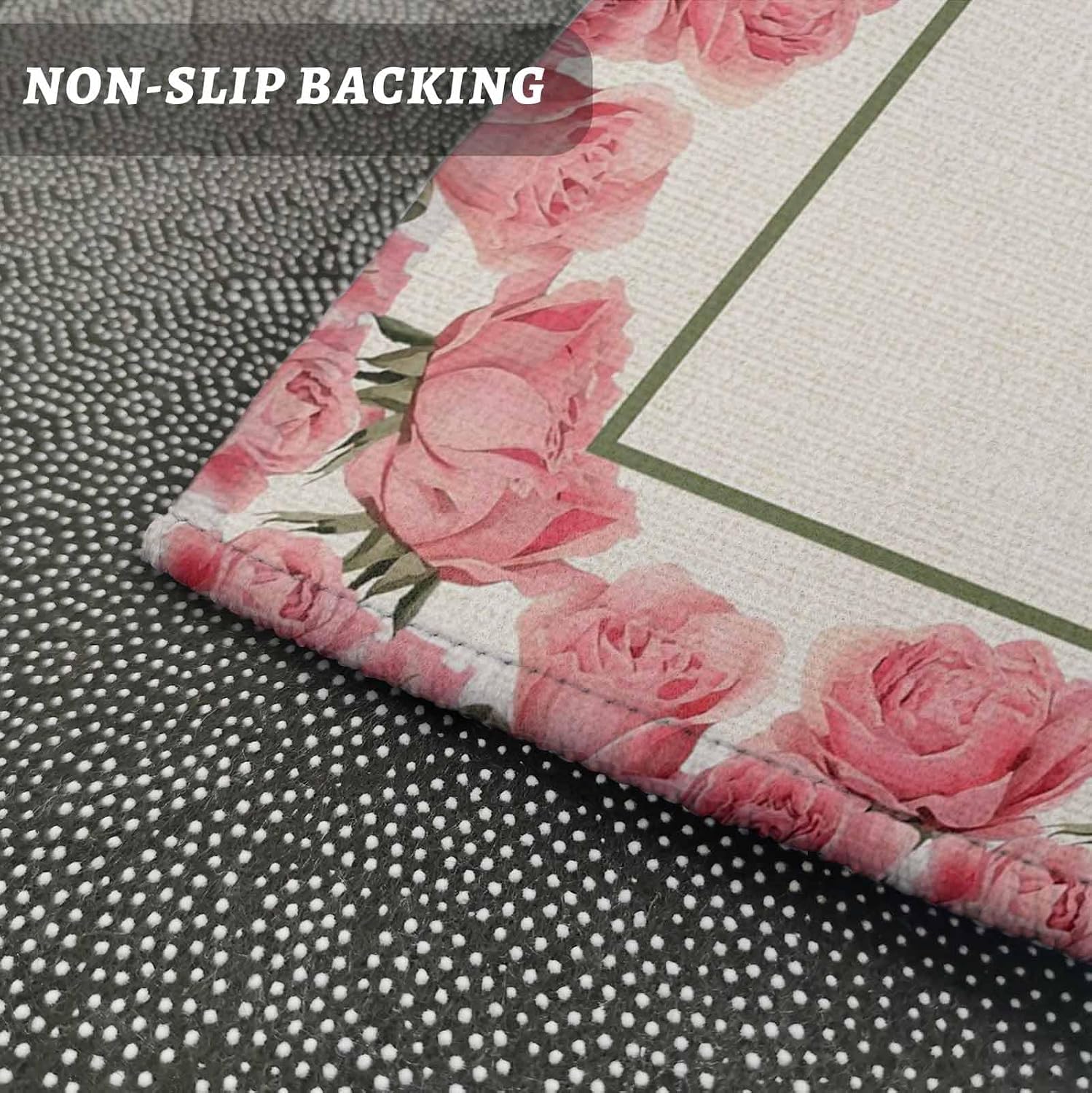 Teamery Kitchen Mats for Floor Farmhouse Pink Pig Flowers Rose Washable Non Slip Kitchen Rugs 1PCS, Country Floral Art Absorbent Standing Mats for Sink Bathroom Office Living Room 23.6x70.9in