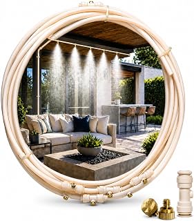 O'FRESH Nebulizador para Terraza 15m - Pérgola Parasol - Nebulización de exterior de alto rendimiento con 12 boquillas de acero inoxidable - 15 metros - Repele mosquitos y plagas voladoras