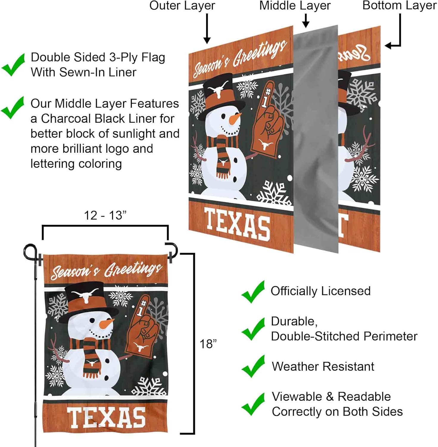 Texas Longhorns Holiday Winter Snow Garden Banner Flag - Image 6
