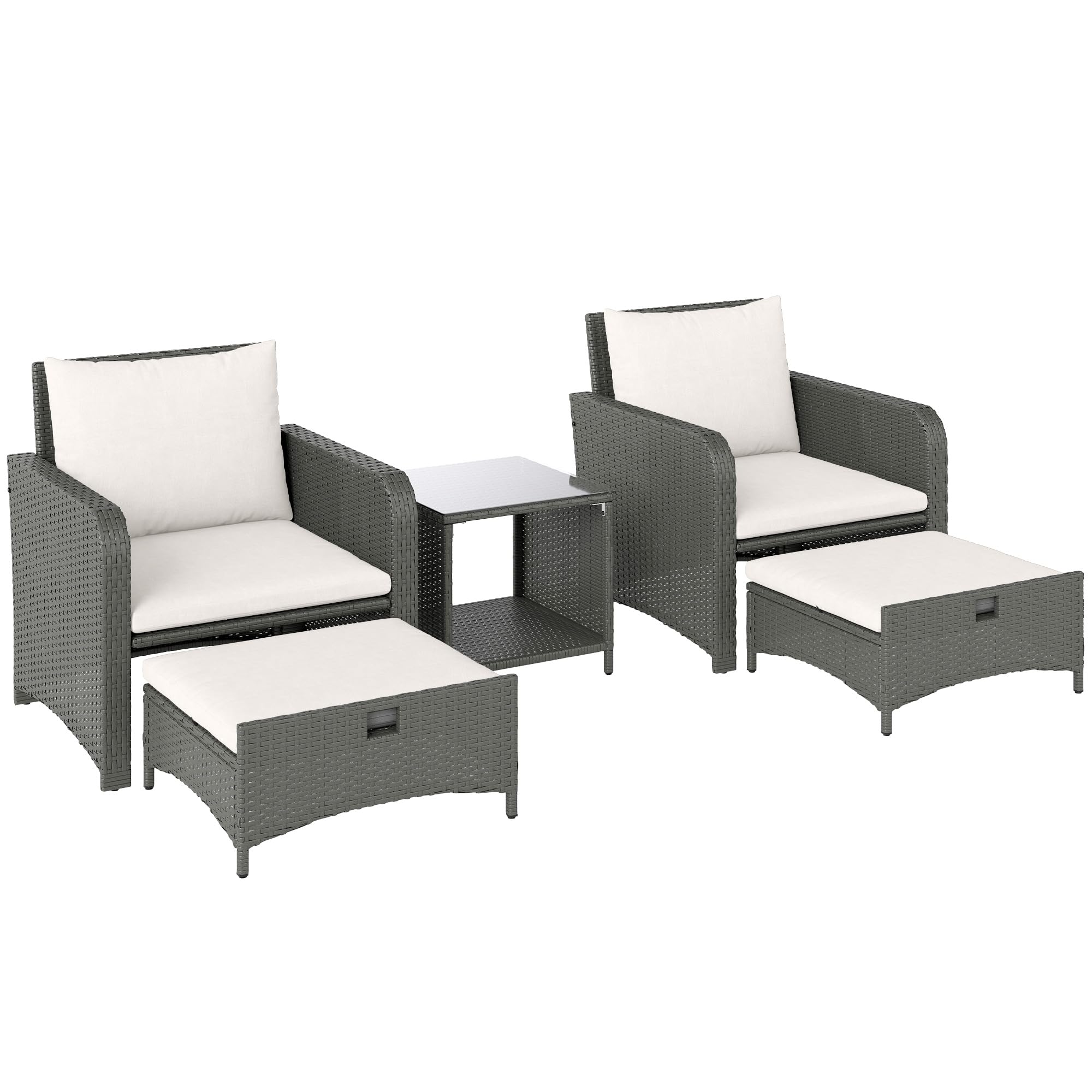 Rackhams Cream Wicker Patio Conversation Set With 2 Armchairs And 6 Cushions - Steel, Pe Rattan - 70W X 70D X 75H Cm