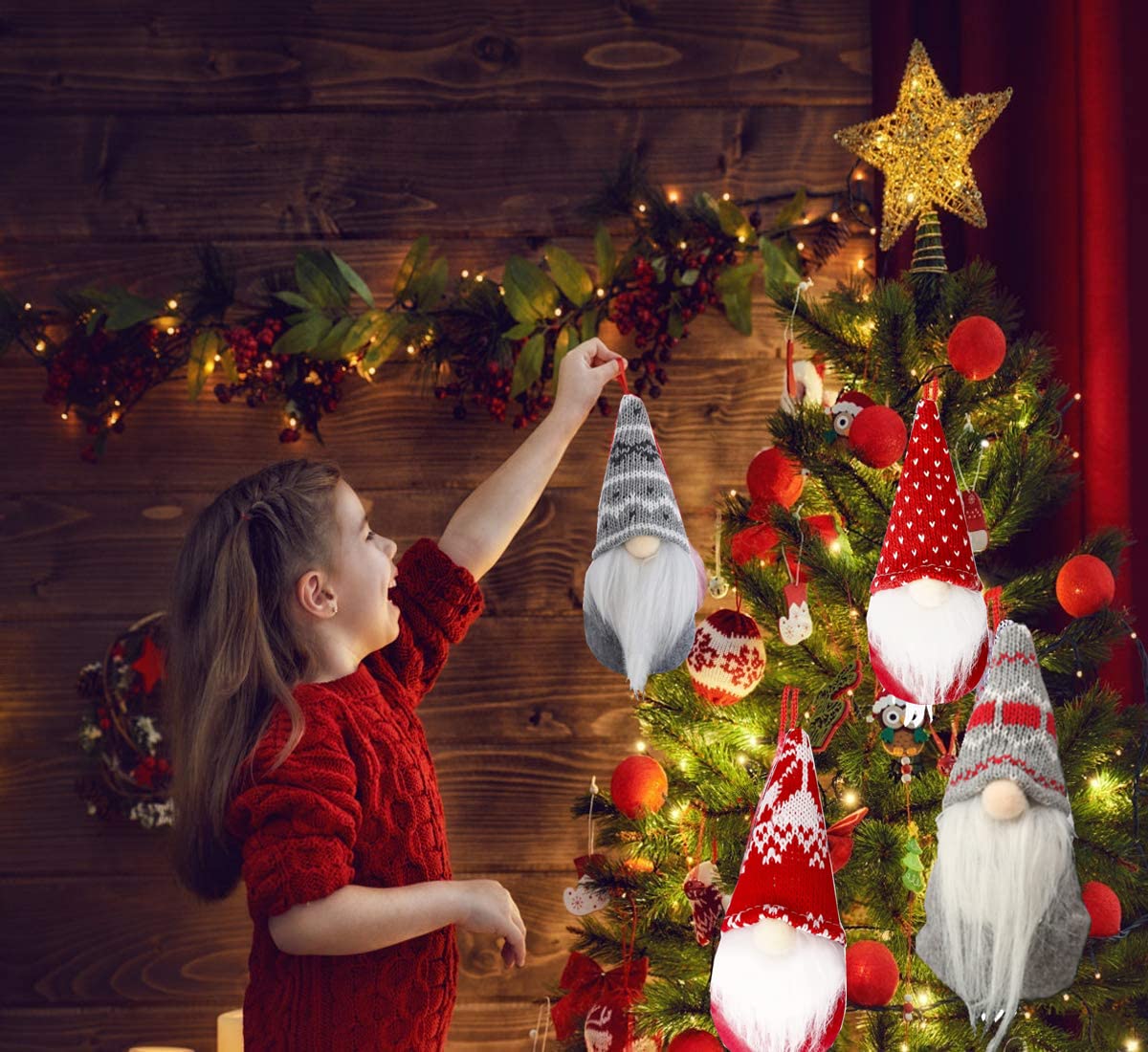 4 Figurines Nains De Noël GNOME - 24 Cm - Sans Visage, Matériau Non Tissé | Décoration Table, Sapin, Cheminée