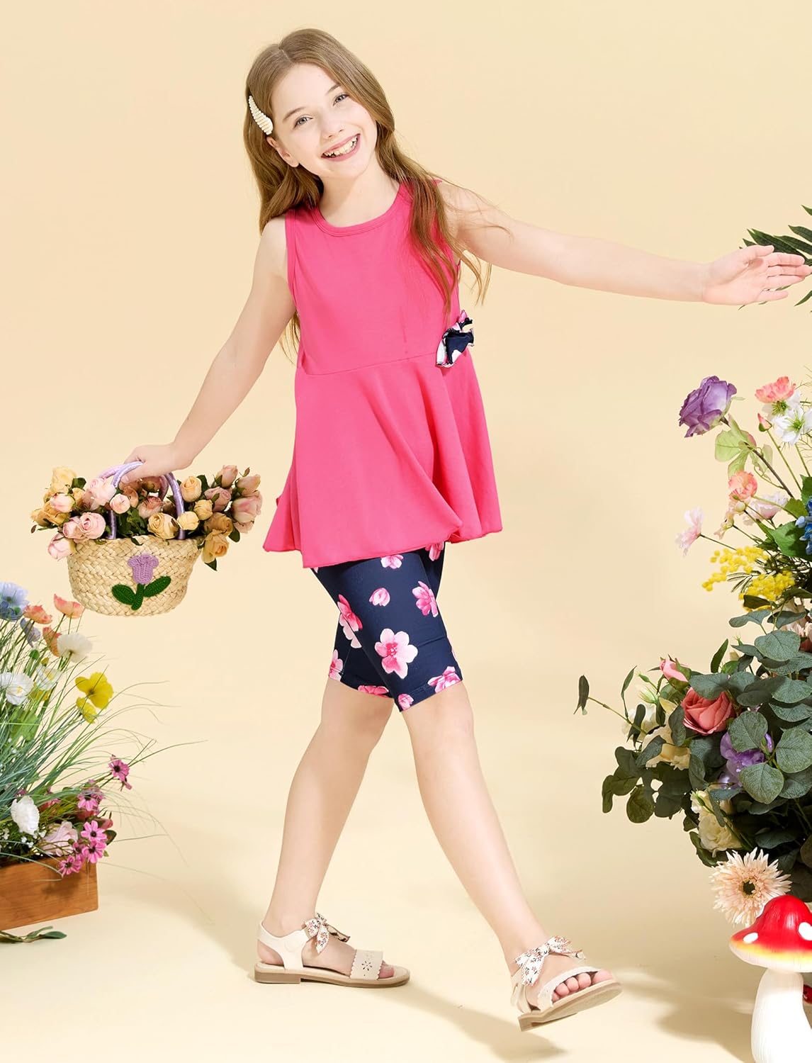 PATPAT Girls Summer 2 Piece Outfits 4-12Y Butterfly Bow Sleeveless Tunic Tops and Floral Print Shorts Cute Clothes - Image 3