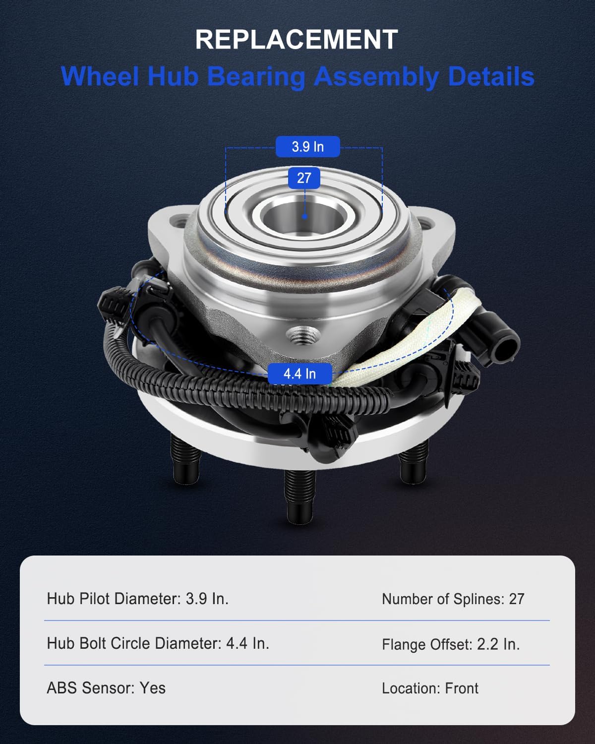 ECCPP 515052 Set Of 2 New Front Wheel Hub Bearing Assembly 4WD 4X4 w/ABS Driver or Passenger Side