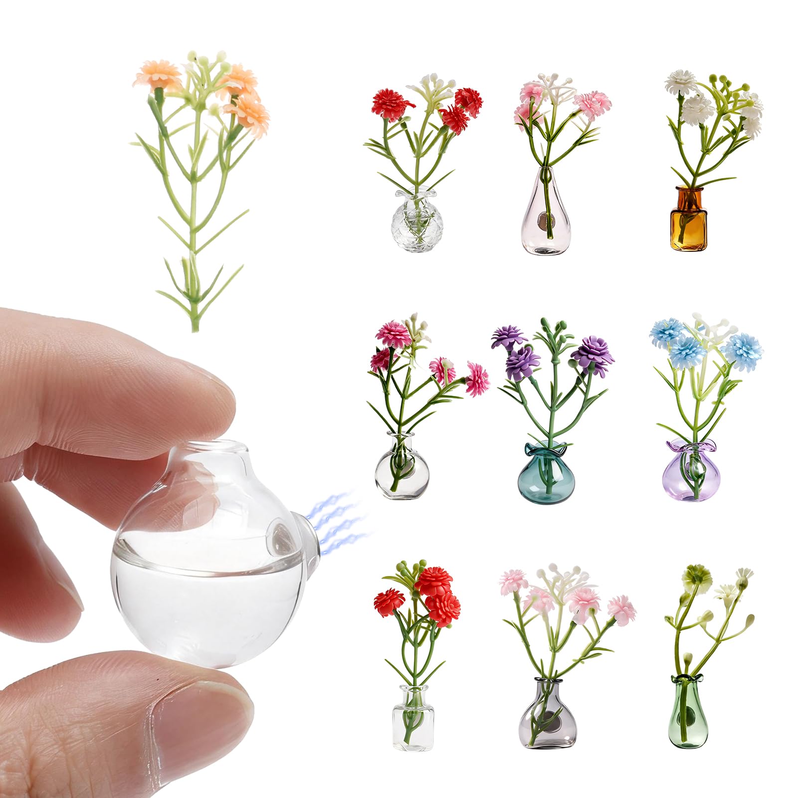 Ghshanog With Flowers 10Pcs Mini Vase Fridge Magnets,3D Tiny Bud Vases,Diy Flower Glass Vases Cute Refrigerator Accessories Funny Plant Pot With Strong Magnet For Refrigerator, Locker, Kitchen, Office