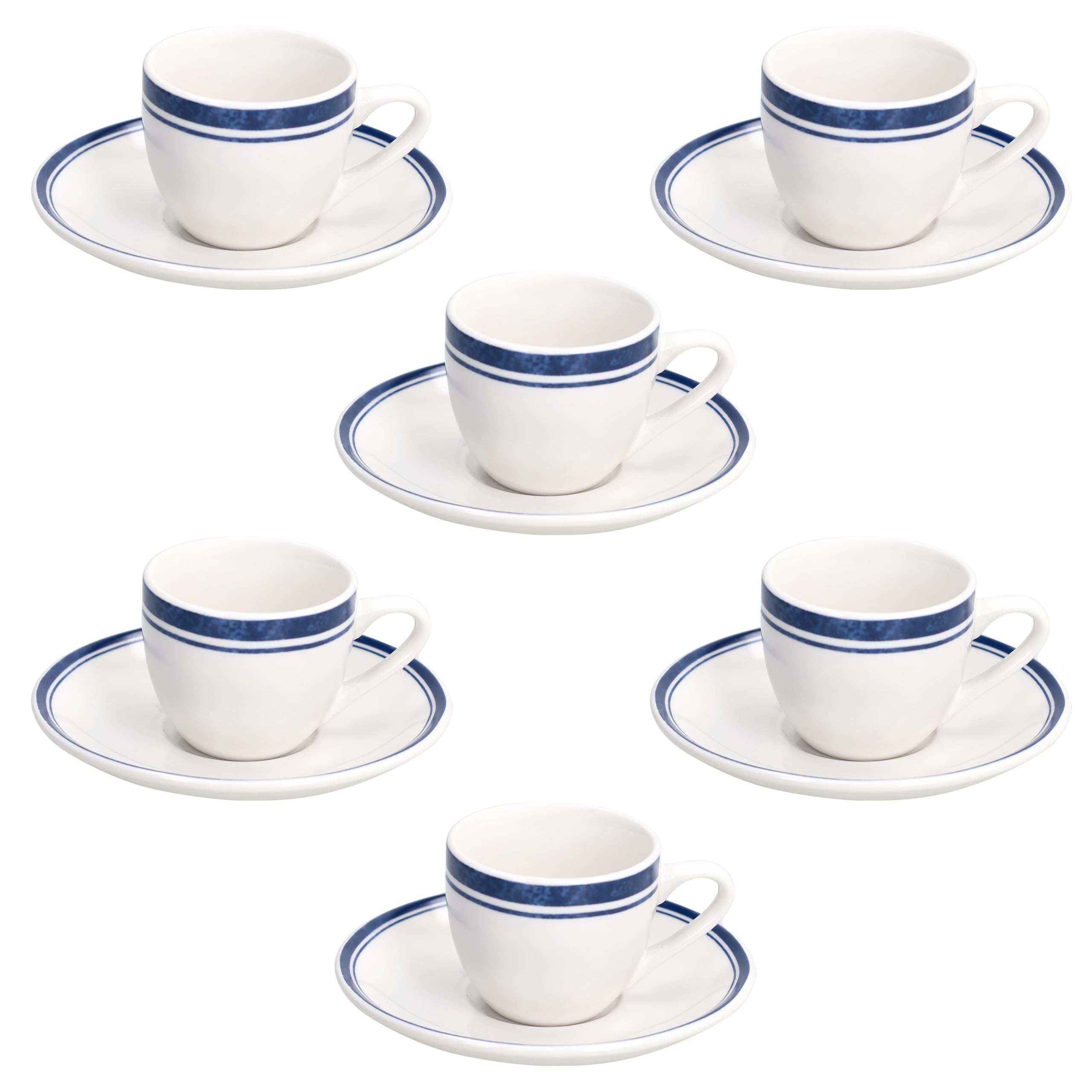 Tognana Filo Blu, set de 6 tazas de café 80 cc con platillo, porcelana, azul