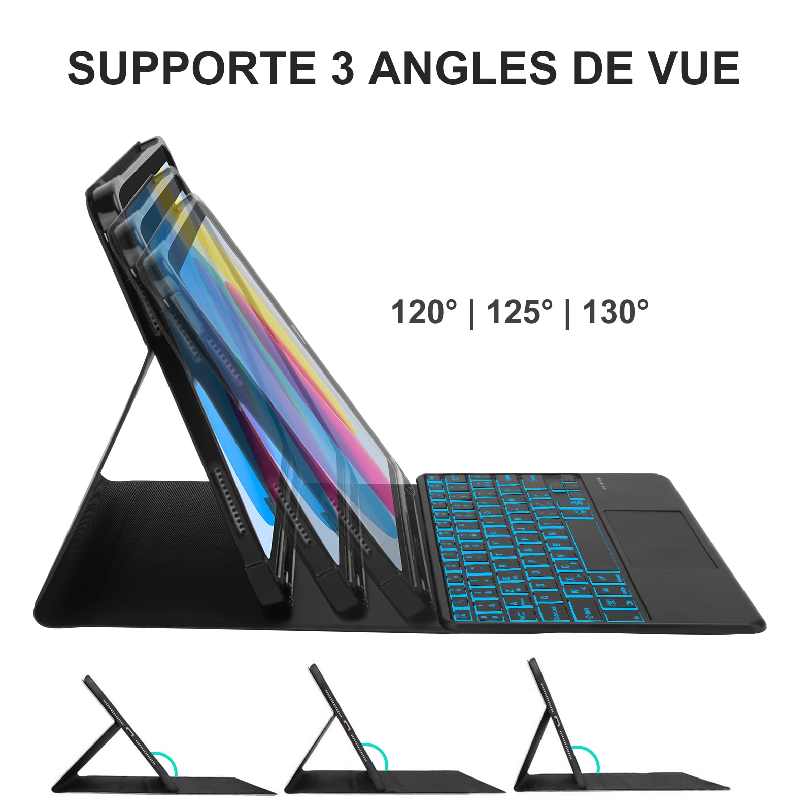 Coque Clavier AZERTY Rétroéclairé Avec Trackpad Pour IPad 11/10ᵉ Génération - Magnétique, Détachable, Bleu - 3