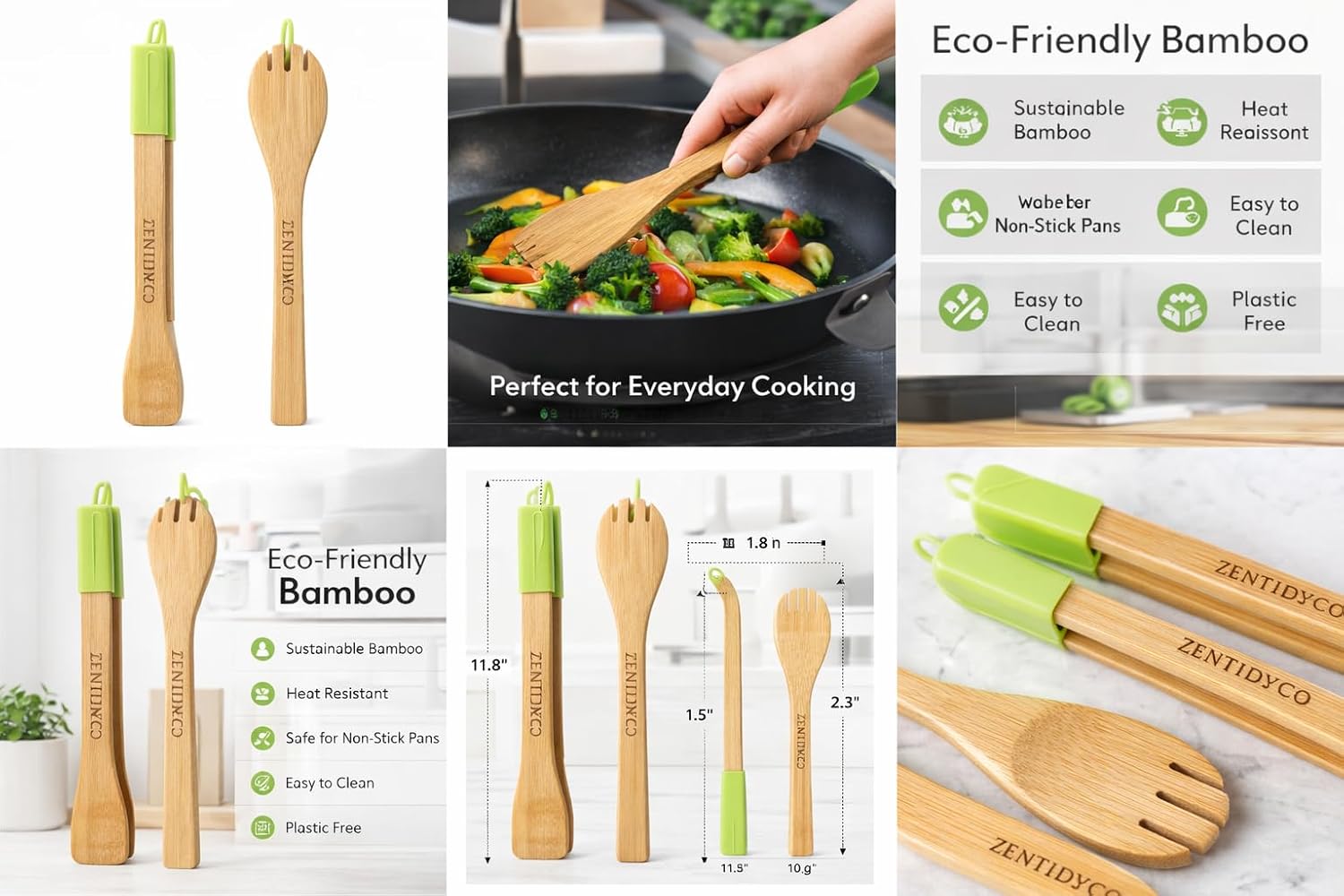 Bamboo Salad Servers Set of 2 – Natural Wooden Salad Tongs, Eco-Friendly Bamboo Serving Utensils for Salad, Pasta & Kitchen Use – Durable, Food Safe