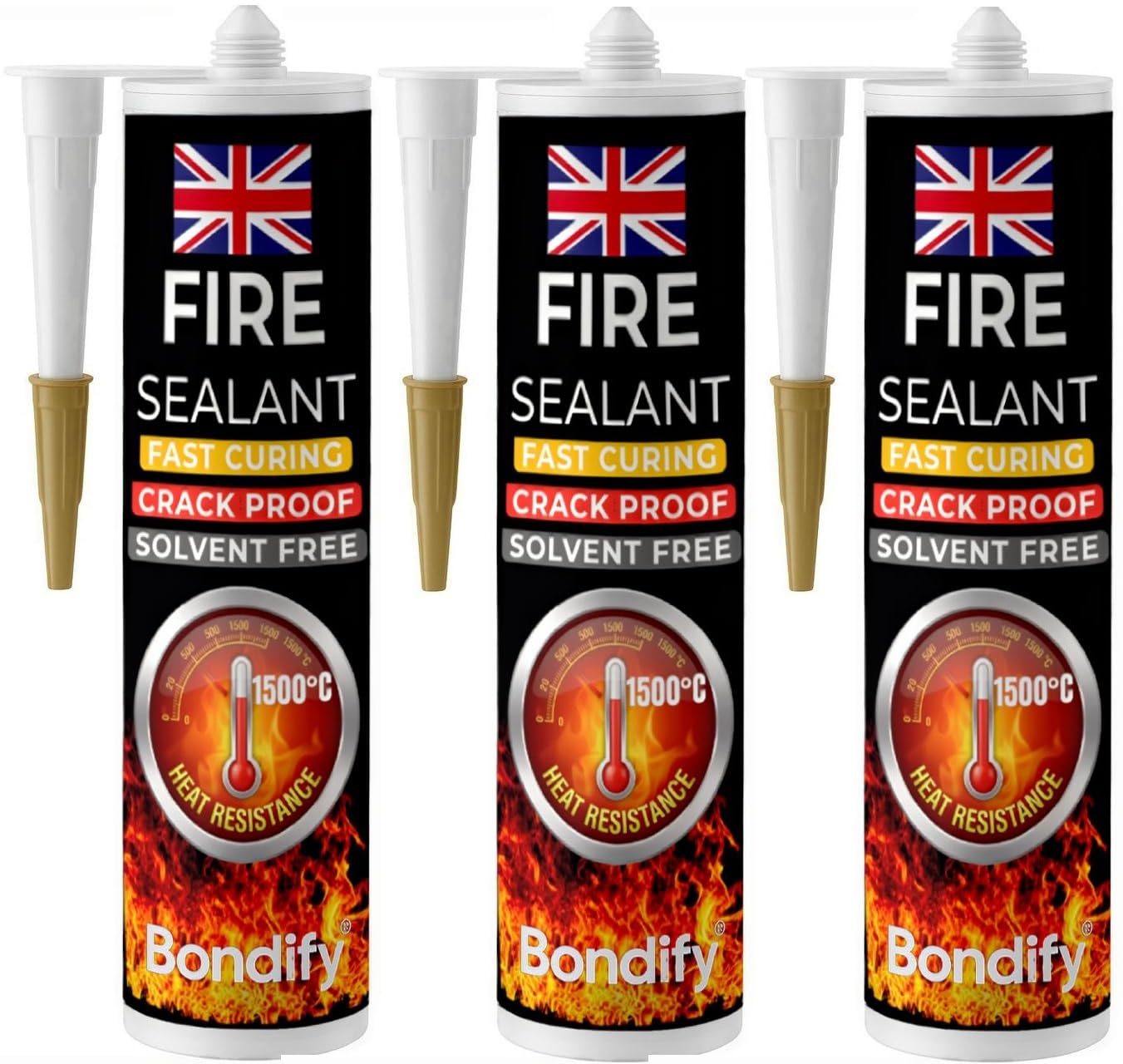 Black Fire Cement for Wood Burning Stove, High Temperature Silicone Sealant - 2750°F 3 x 10.1 fl oz SOLVENT FREE for Open Fire, Stoves, Fireplaces, Ovens Chimneys, Grills, Furnace, Hob Sealant