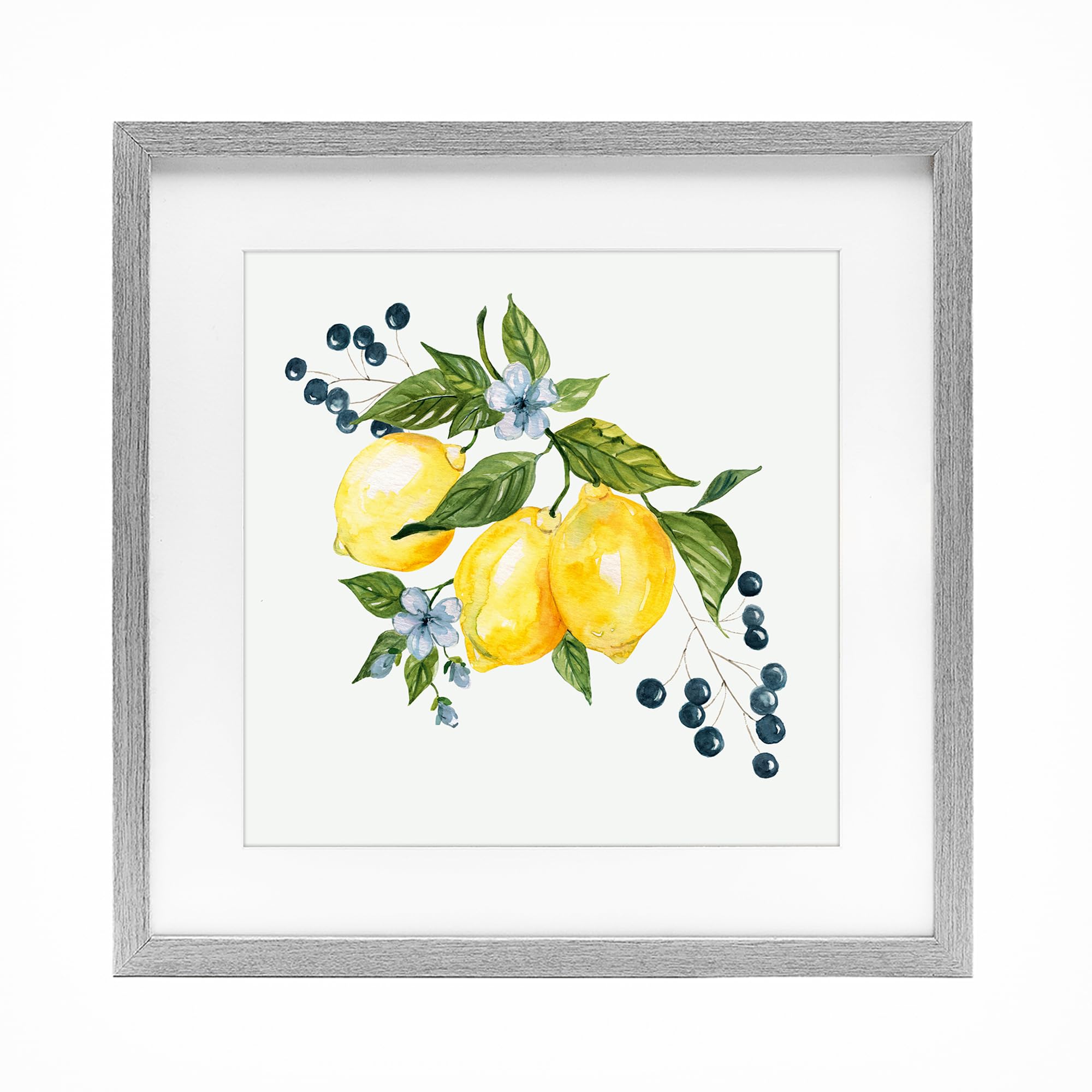 Stupell Industries Farmhouse Gray (Textured) Lemons Blossoms Berries Botanical, 16 X 16 Inch Framed Print Under Glass